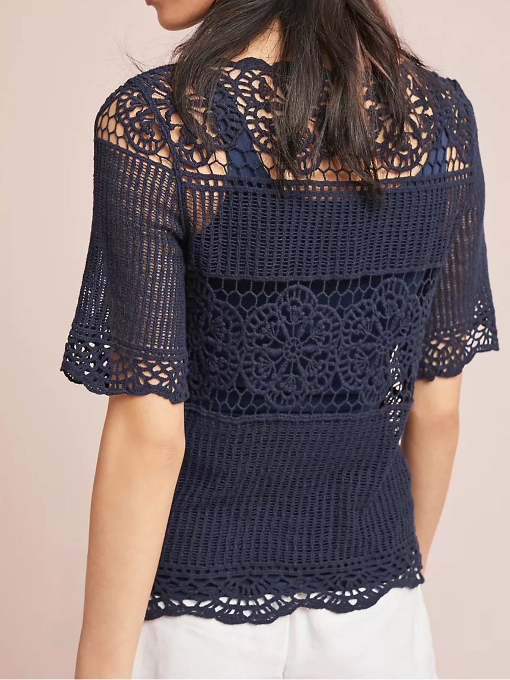 Anthropologie James Coviello Janice Crochet Lace Top Navy Blue Small S - Picture 7 of 9